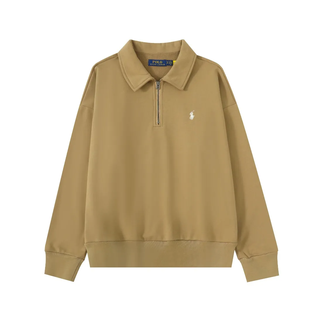P260 #R99 Ralph Lauren pony logo eight-color half-zip lapel sweatshirt. Wear three times in one suit, easy to switch styles: Fully stand-up collar mode: crisp lapel three-dimensional windproof, taking into account warmth and cool lines, full of coolness ▫️Half-open lazy mode: slightly exposed collarbone, relaxed and comfortable | Pair with a shirt or high collar to show the intellectual atmosphere ▫️Full-open V-neck mode: Visually extends the neck-shoulder ratio | Stacking is more layered, hiding the flesh and making it look slimmer, making it easy to wear with a sense of luxury. Genderless design, shared wardrobe concept: White is gentle and elegant | Black is cool and slimming | Both colors can be used to create a couple CP look. 8 colors are available in the full line | From classic to soft | Meet all daily and occasion dressing needs Quality is reflected in the details: Micro-label logo embroidery | Loose but not procrastinating tailoring | High-grade fabrics ensure a comfortable fit. Easily manage various scenarios such as workplace commuting, weekend leisure, and date travel, effortless chic is the definition of effortless chic.  Color: Black White Navy Mint Green Khaki Pink Yellow Army Green Size: S M L